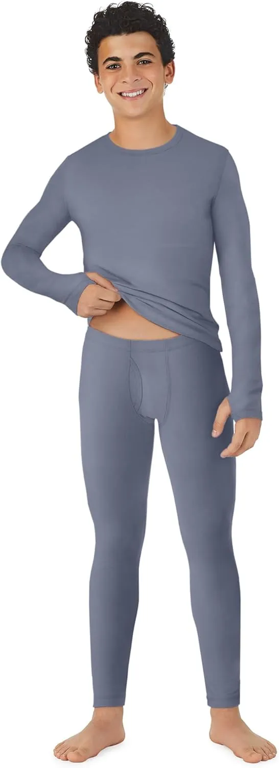 Cuddl Duds Boys Cold Weather Fleece-Lined Thermal Underwear 2-Piece Set - Kids Long Sleeve Top and Leggings Long Johns