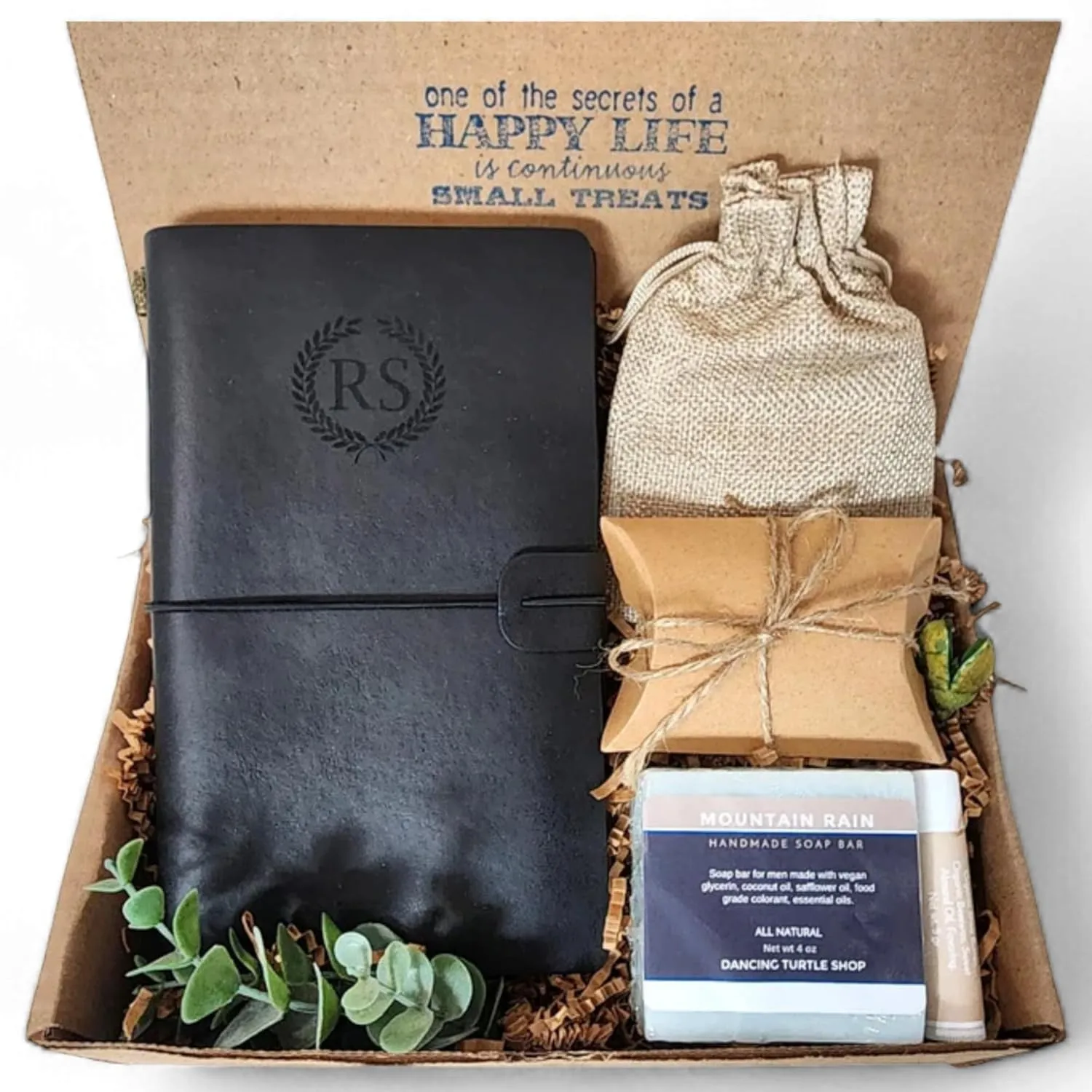 Customizable Men's Bath and Body Gift Basket | Natural Grooming Set with Shaving Soap, Body Soap, Lip Balm, Towel, and Hot Cocoa | Personalized Birthday, Holidays, and Special Occasions Gift for Him