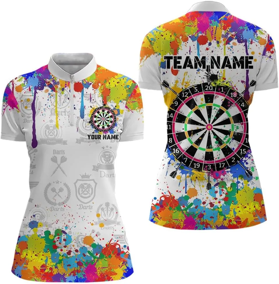 Customized Name, Team Name Jersey, Funny Dartboard Colorful Paint Splash Dart Shirts for Women, Best