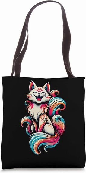 Cute Kitsune Spirit Colorful Japanese Fox Spirit Mythology Tote Bag