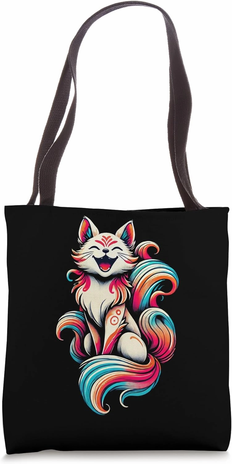 Cute Kitsune Spirit Colorful Japanese Fox Spirit Mythology Tote Bag