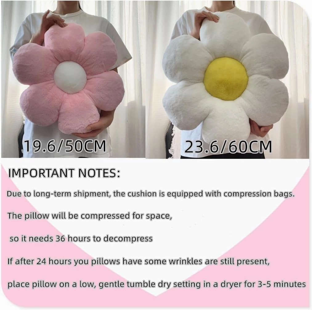 Daisy Flower Pillow 15.7In - Cute Shaped Decorative Cushion for Home Decor, Sofa, Couch, Bed, Reading Tent - Plush Throw Pillow