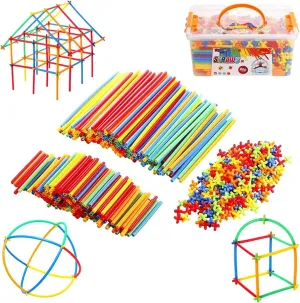 Dazmers Building Sticks for Kids - Straws and Connectors Builders Set - STEM Construction Building Toys - Educational Interlocking Sticks - Connecting Tubes - Building Straws Activities (800 Pieces)