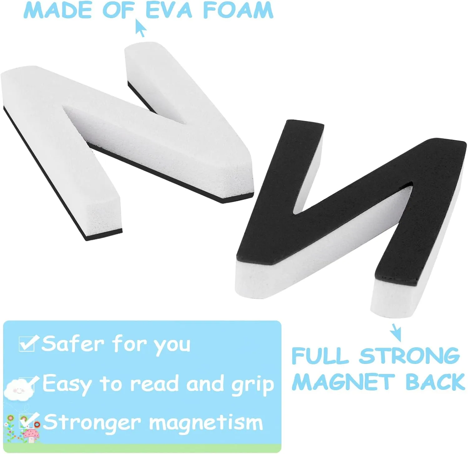 Decorative Magnetic EVA Alphabet Letters/Arabic Numerals for Refrigerator/White Board (117pcs Letters White)