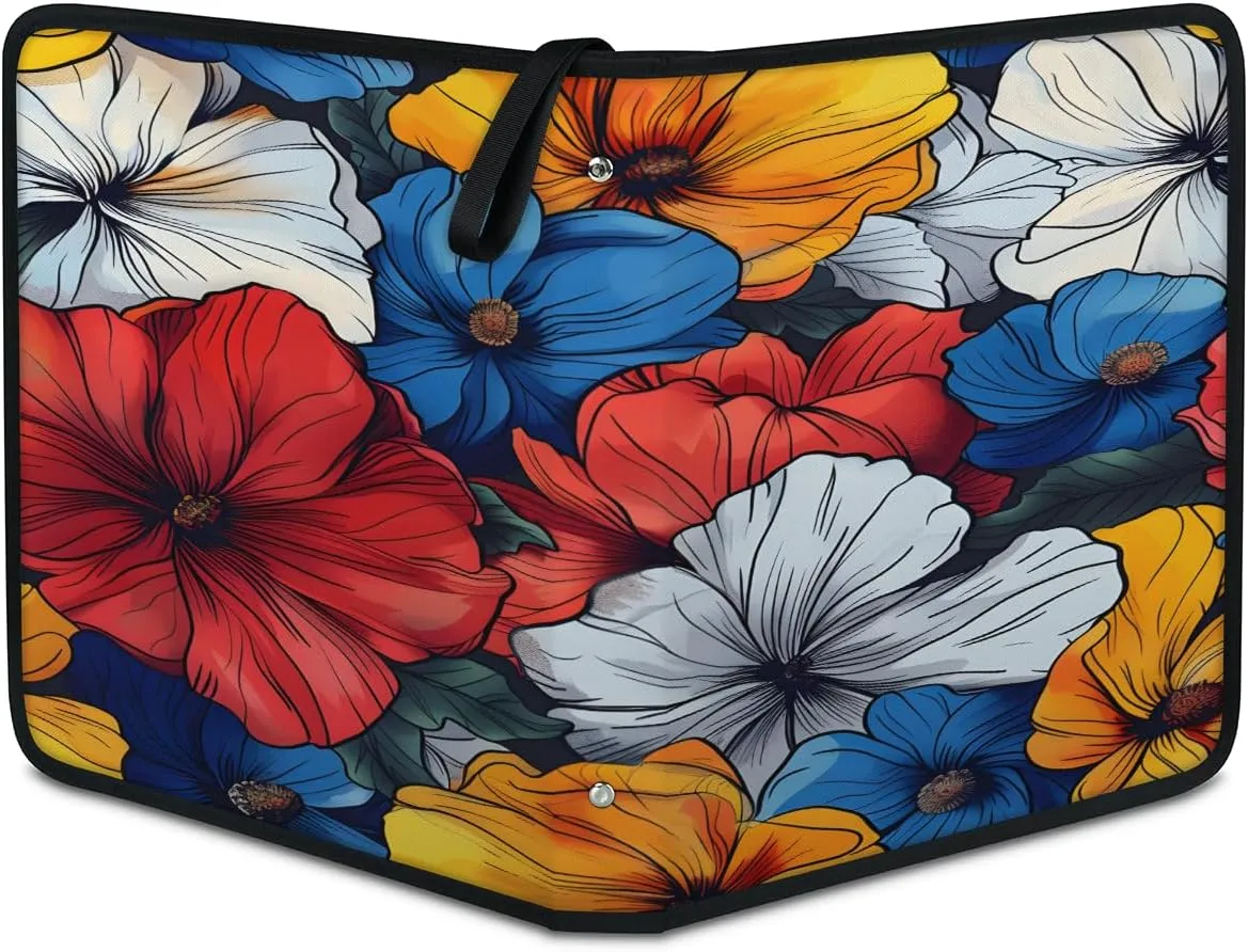 Delicate Flowers 3 Ring Trading Zipper Binder Strap, Trading Card Binder 4 Pocket, 400 Pockets Card Holder with 50 Removable Sleeves for Game Cards