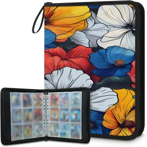 Delicate Flowers 3 Ring Trading Zipper Binder Strap, Trading Card Binder 4 Pocket, 400 Pockets Card Holder with 50 Removable Sleeves for Game Cards