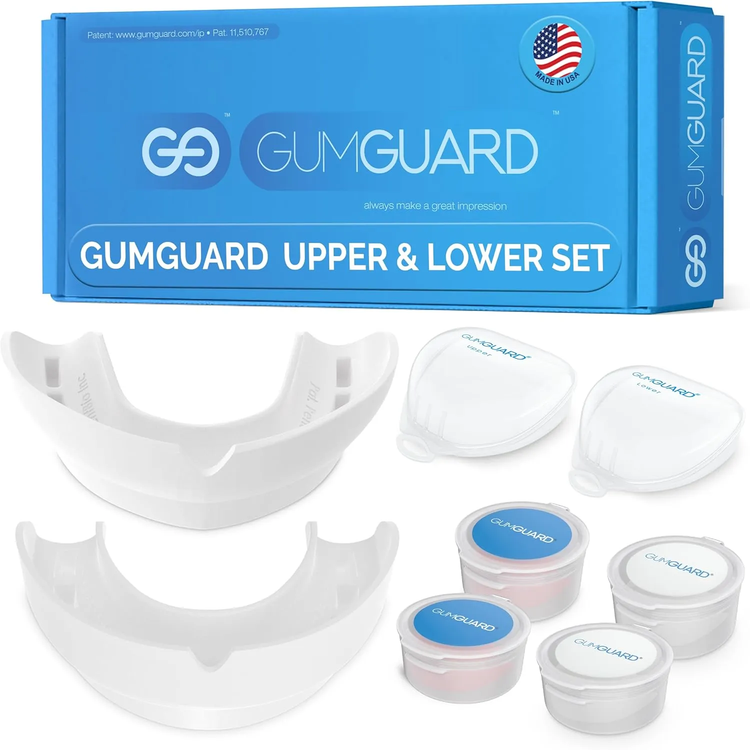 Denture Mouthguard Soft, Customizable Fit for Upper & Lower Arches, Relief for Grinding & Clenching - Ideal for Denture Wearers & Implant Patients Upper and Lower White Set