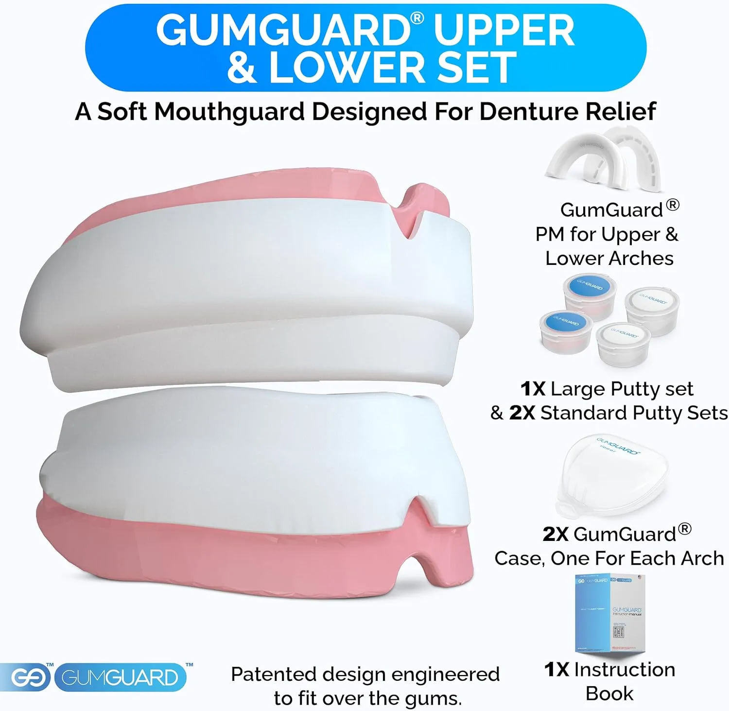 Denture Mouthguard Soft, Customizable Fit for Upper & Lower Arches, Relief for Grinding & Clenching - Ideal for Denture Wearers & Implant Patients Upper and Lower White Set