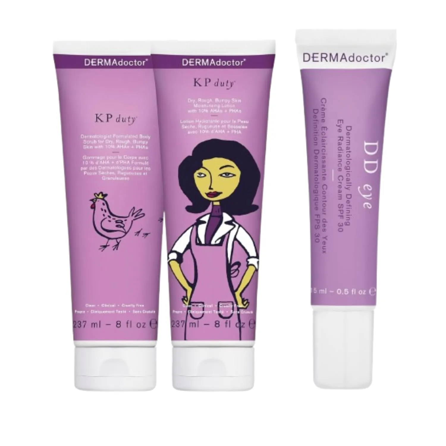 DERMAdoctor KP Bump Eraser Body Scrub & Lotion Kit   DD Eye Radiance Cream SPF 30 | Effective Treatment for Keratosis Pilaris & Eye Brightening