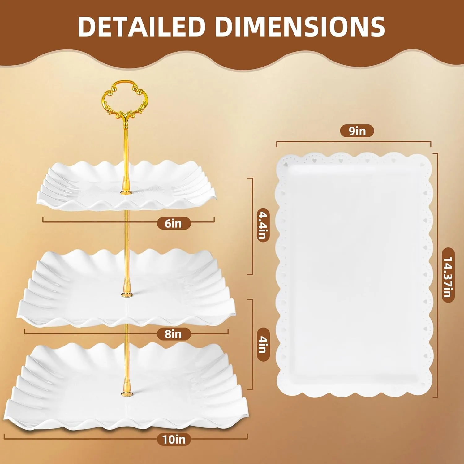 DIDROOM 10 Pack Dessert Table Display Set - 4 x Three-Tier Square Cupcake Stands and 6 x Serving Trays, Elegant Tableware for Cakes, Cupcakes, Pastries, and Snacks, Perfect for Parties (White)
