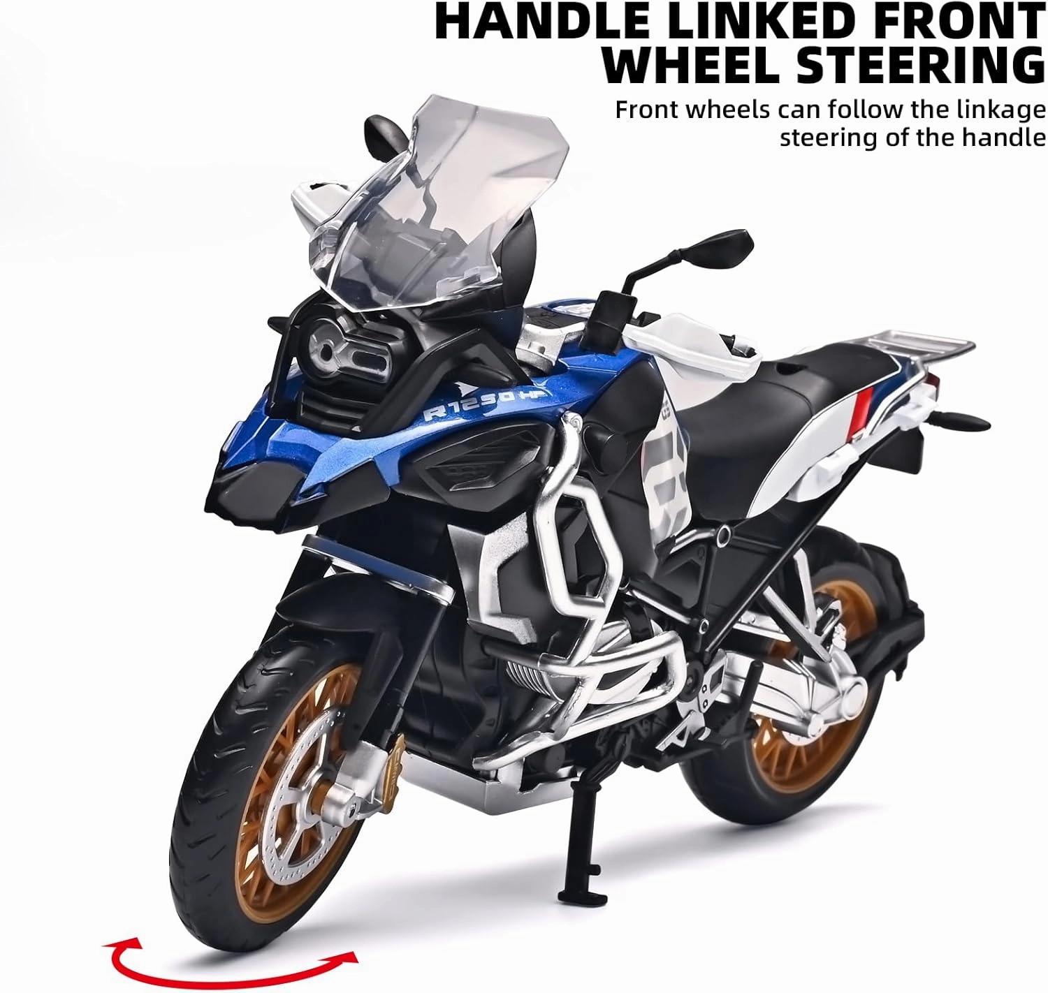 Diecast Motorcycle Model Kit 1/12 Scale R1250 GS ADV Model Motorcycles,Kids Motorcycles Toy Front Wheel Can Be Steered Left and Right,Motorcycle Toys for Kids 3-5（Blue）