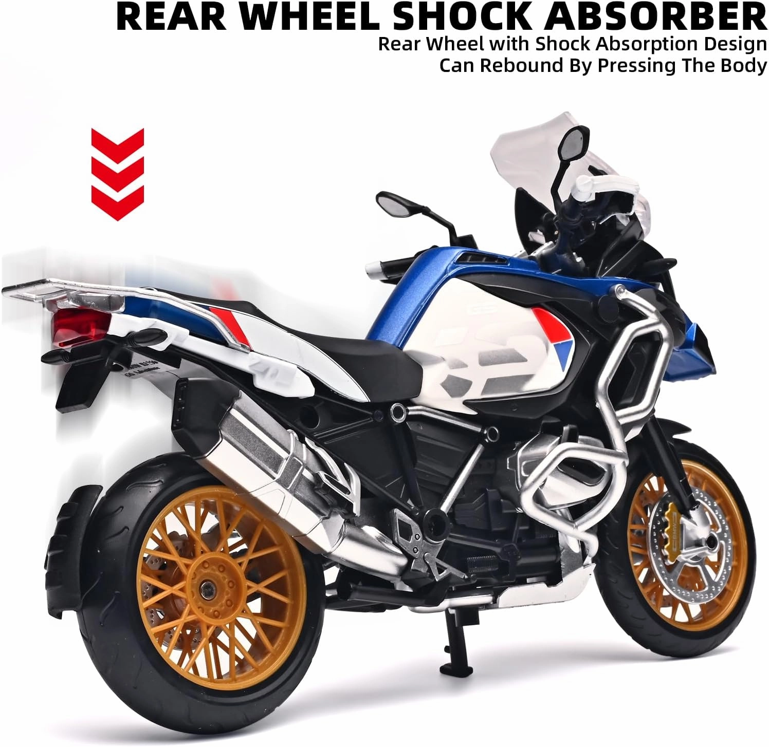 Diecast Motorcycle Model Kit 1/12 Scale R1250 GS ADV Model Motorcycles,Kids Motorcycles Toy Front Wheel Can Be Steered Left and Right,Motorcycle Toys for Kids 3-5（Blue）