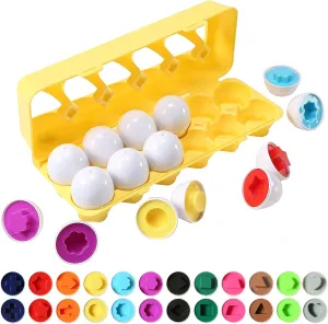 Dimple Fun Easter Egg Matching Toy Set (12 Eggs) - Toddler STEM Easter Basket Stuffers, Shape Recognition & Color Sorting Toys, Educational Easter Eggs for Kids, Play Egg Puzzle Set