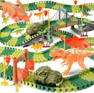 Dinosaur Track Toys for Kids 3-5 4-7 - Best Birthday Gifts for Boys Ages 3 4 5 6 7 Year Old - Flexible Dinosaur Race Car Track Set, Create a Dino World Adventure