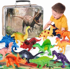 Dinosaur Toys with Dino Storage Box, Dinosaur Figures Activity Play Mat, Jurassic Play Set for Kids Boys Girls, for Party Birthday Christmas