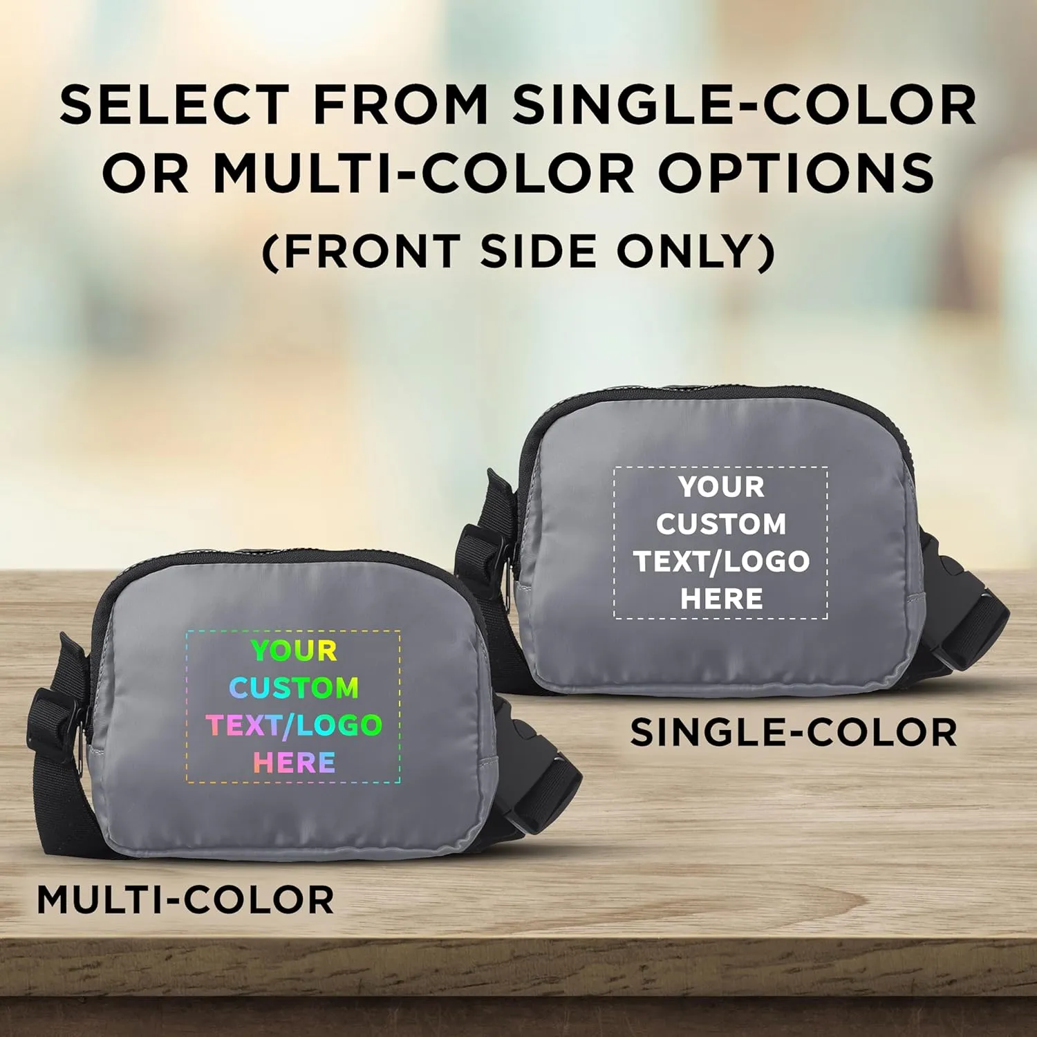 DISCOUNT PROMOS Custom Everyday Belt Bags Set of 6, Personalized Bulk Pack - Compact, Hands-Free, Stylish, Perfect for Travel, Sports, Daily Use - Grey