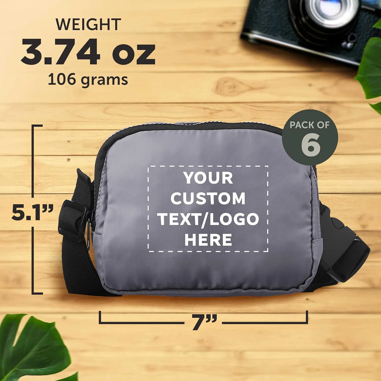 DISCOUNT PROMOS Custom Everyday Belt Bags Set of 6, Personalized Bulk Pack - Compact, Hands-Free, Stylish, Perfect for Travel, Sports, Daily Use - Grey