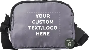 DISCOUNT PROMOS Custom Everyday Belt Bags Set of 6, Personalized Bulk Pack - Compact, Hands-Free, Stylish, Perfect for Travel, Sports, Daily Use - Grey