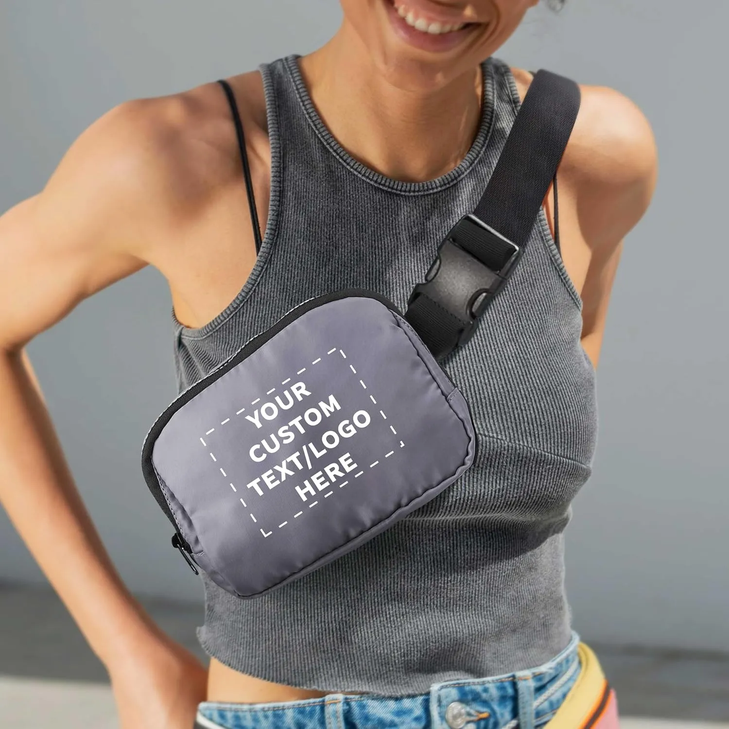 DISCOUNT PROMOS Custom Everyday Belt Bags Set of 6, Personalized Bulk Pack - Compact, Hands-Free, Stylish, Perfect for Travel, Sports, Daily Use - Grey