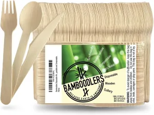 Disposable Wooden Cutlery Set | 100% All-Natural, Eco-Friendly, Biodegradable, and Compostable - Because Earth is Awesome! Pack of 200-6.5” utensils (100 forks, 50 spoons, 50 knives)