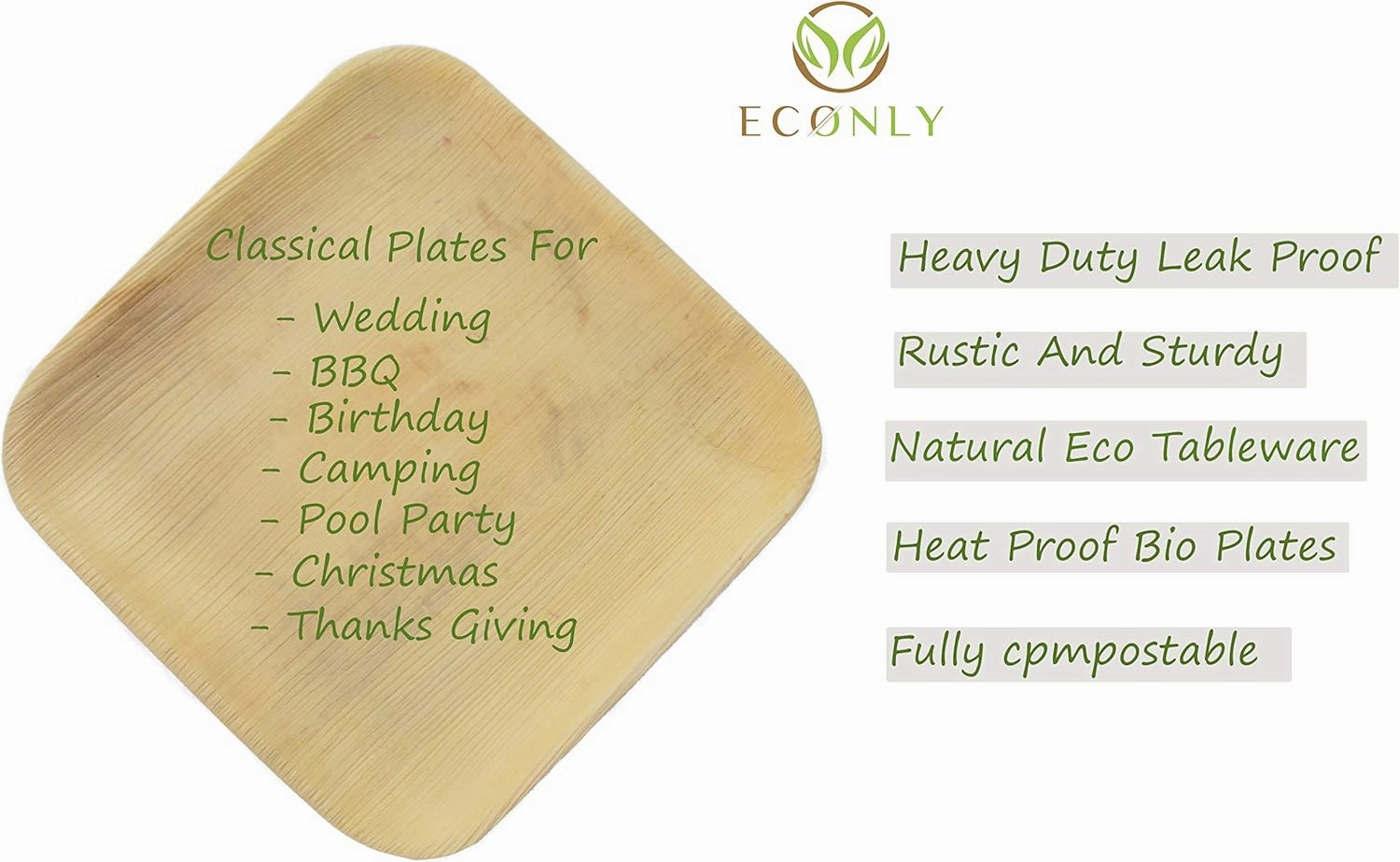 Disposable Party Plates Square 8" [200] Eco Friendly Palm Leaf Plates Biodegradable For Party,BBQ,Camping,Wedding | Bamboo Plates Disposable Compostable Rustic Party Plates