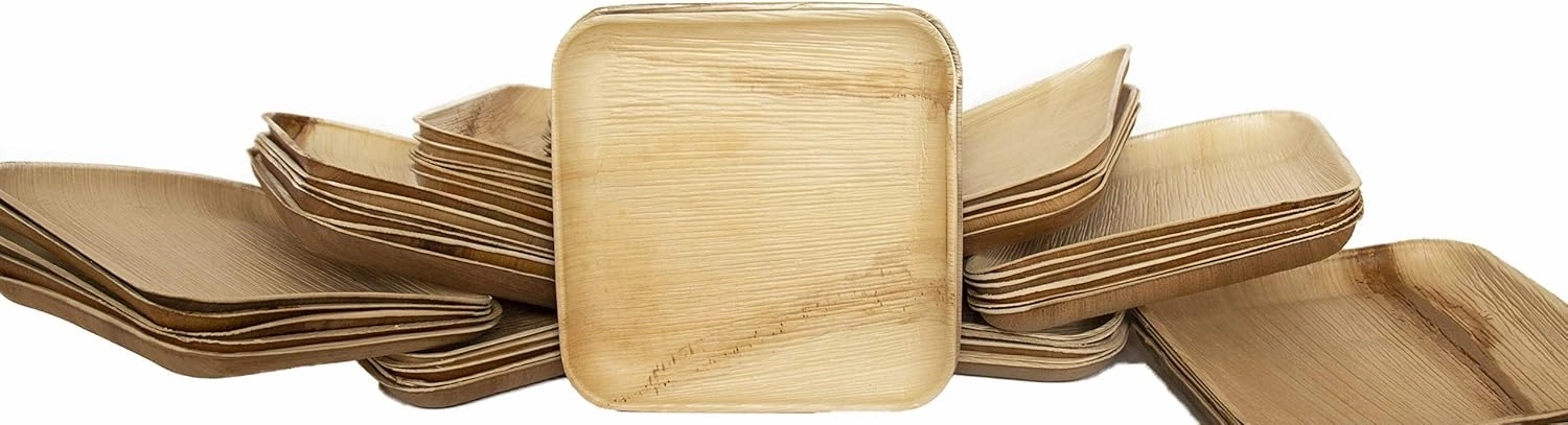 Disposable Party Plates Square 8" [200] Eco Friendly Palm Leaf Plates Biodegradable For Party,BBQ,Camping,Wedding | Bamboo Plates Disposable Compostable Rustic Party Plates