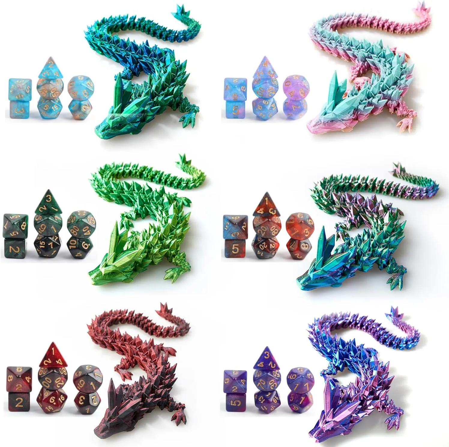 DND Dice Set (7 Pieces) and 3D Printed Dragon Egg (Blue Green)