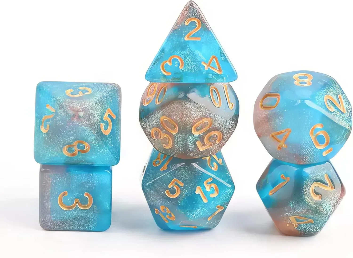 DND Dice Set (7 Pieces) and 3D Printed Dragon Egg (Blue Green)