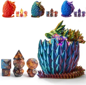 DND Dice Set (7 Pieces) and 3D Printed Dragon Egg (Tri-B)