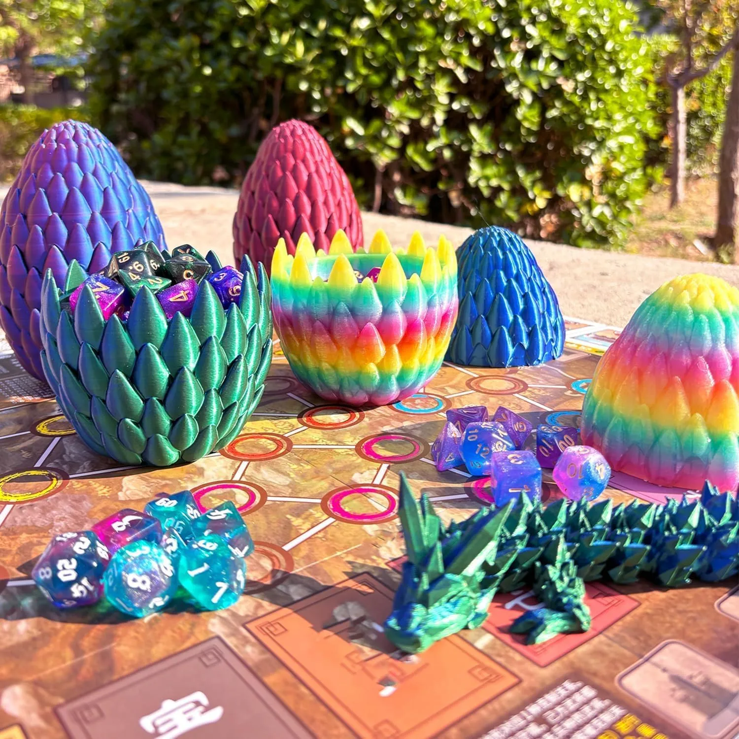DND Dice Set (7 Pieces) and 3D Printed Dragon Egg (Tri-B)