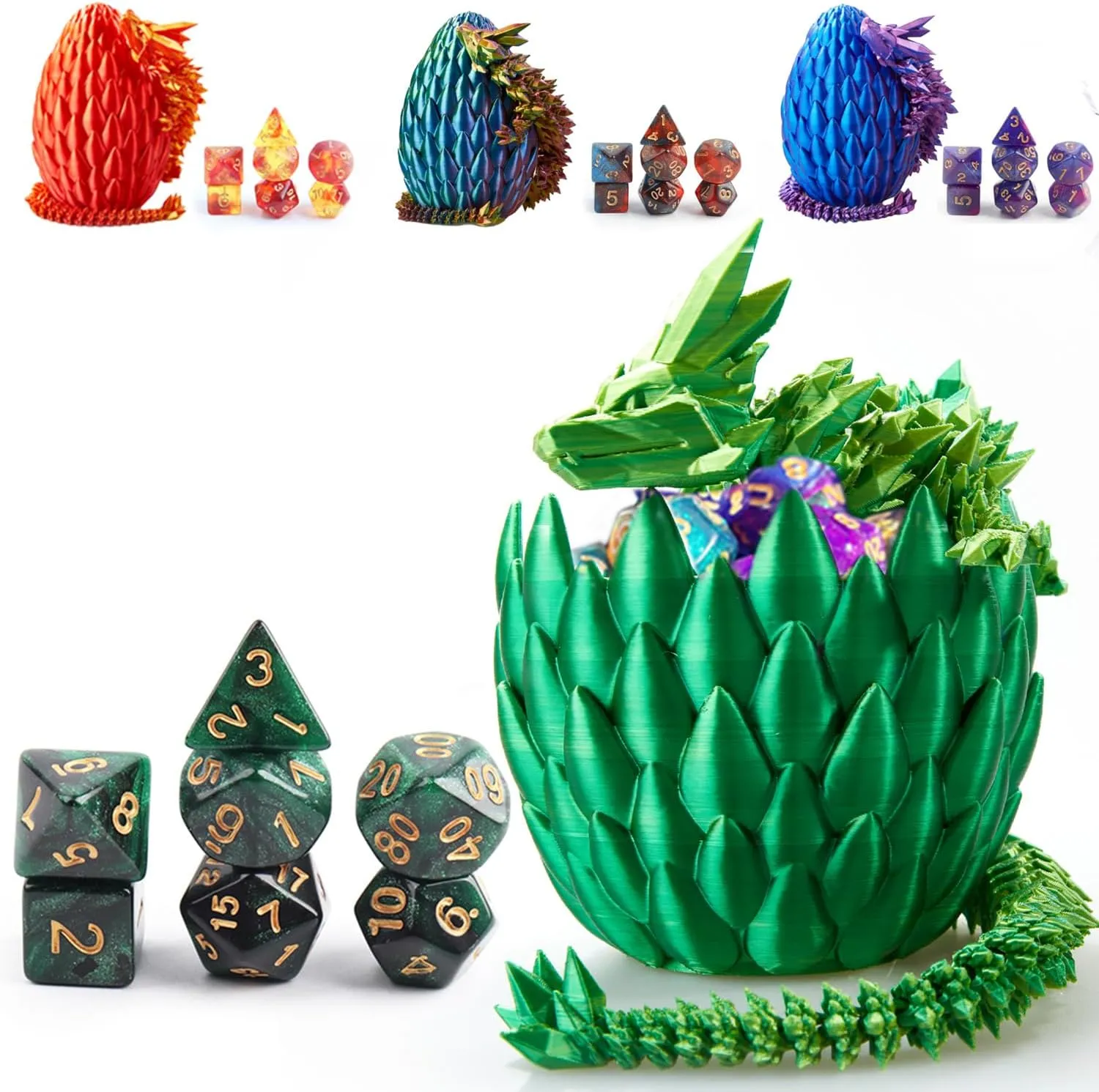 DND Dice Set (7 Pieces) and 3D Printed Dragon Egg,Fidget Toys,Surprise Dragon Egg and Polyhedral Dice Set with Gift Box,Playing Game with Dragon Eggs for RPG DND MTG