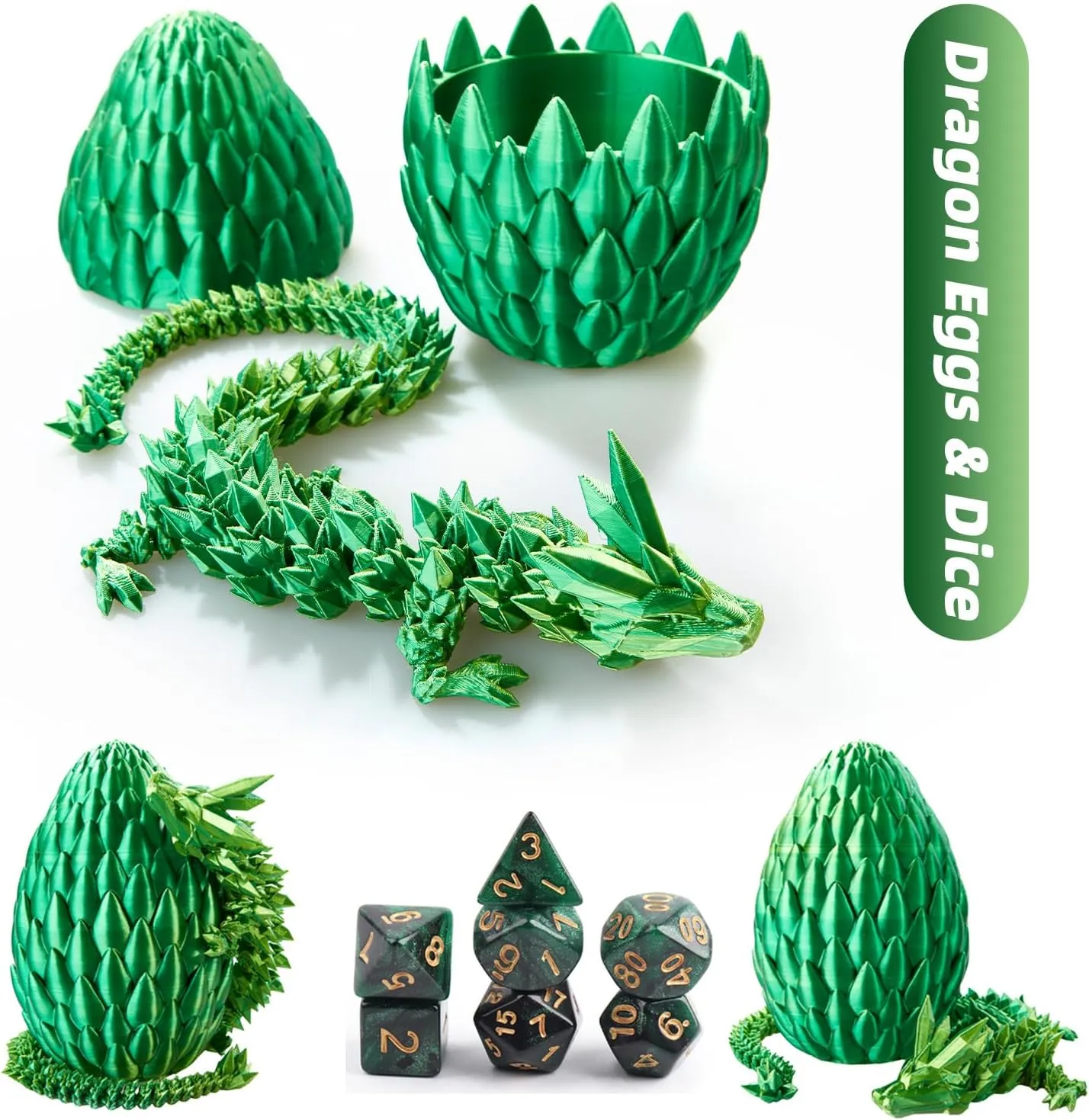 DND Dice Set (7 Pieces) and 3D Printed Dragon Egg,Fidget Toys,Surprise Dragon Egg and Polyhedral Dice Set with Gift Box,Playing Game with Dragon Eggs for RPG DND MTG