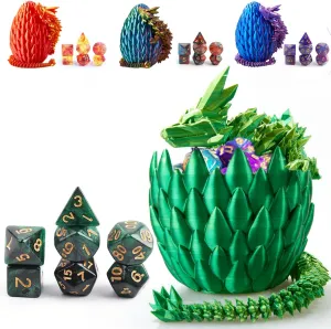 DND Dice Set (7 Pieces) and 3D Printed Dragon Egg,Fidget Toys,Surprise Dragon Egg and Polyhedral Dice Set with Gift Box,Playing Game with Dragon Eggs for RPG DND MTG