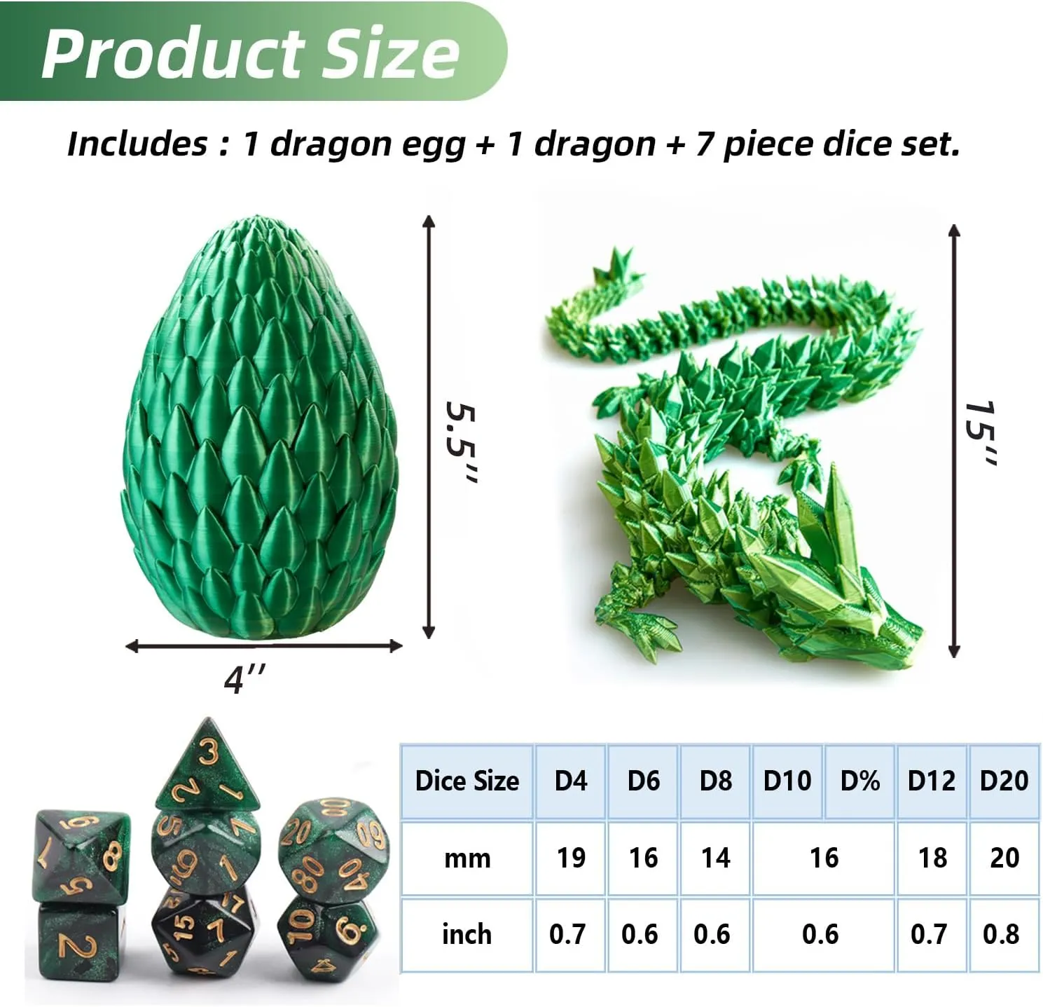 DND Dice Set (7 Pieces) and 3D Printed Dragon Egg,Fidget Toys,Surprise Dragon Egg and Polyhedral Dice Set with Gift Box,Playing Game with Dragon Eggs for RPG DND MTG