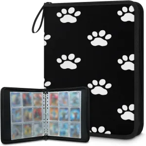 Dog Footprint 3 Ring Trading Zipper Binder Strap, Trading Card Binder 9 Pocket, 900 Pockets Card Holder with 50 Removable Sleeves for Game Cards