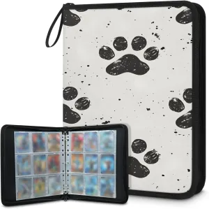Dog Paw Prints 3 Ring Trading Zipper Binder Strap, Trading Card Binder 9 Pocket, 900 Pockets Card Holder with 50 Removable Sleeves for Game Cards
