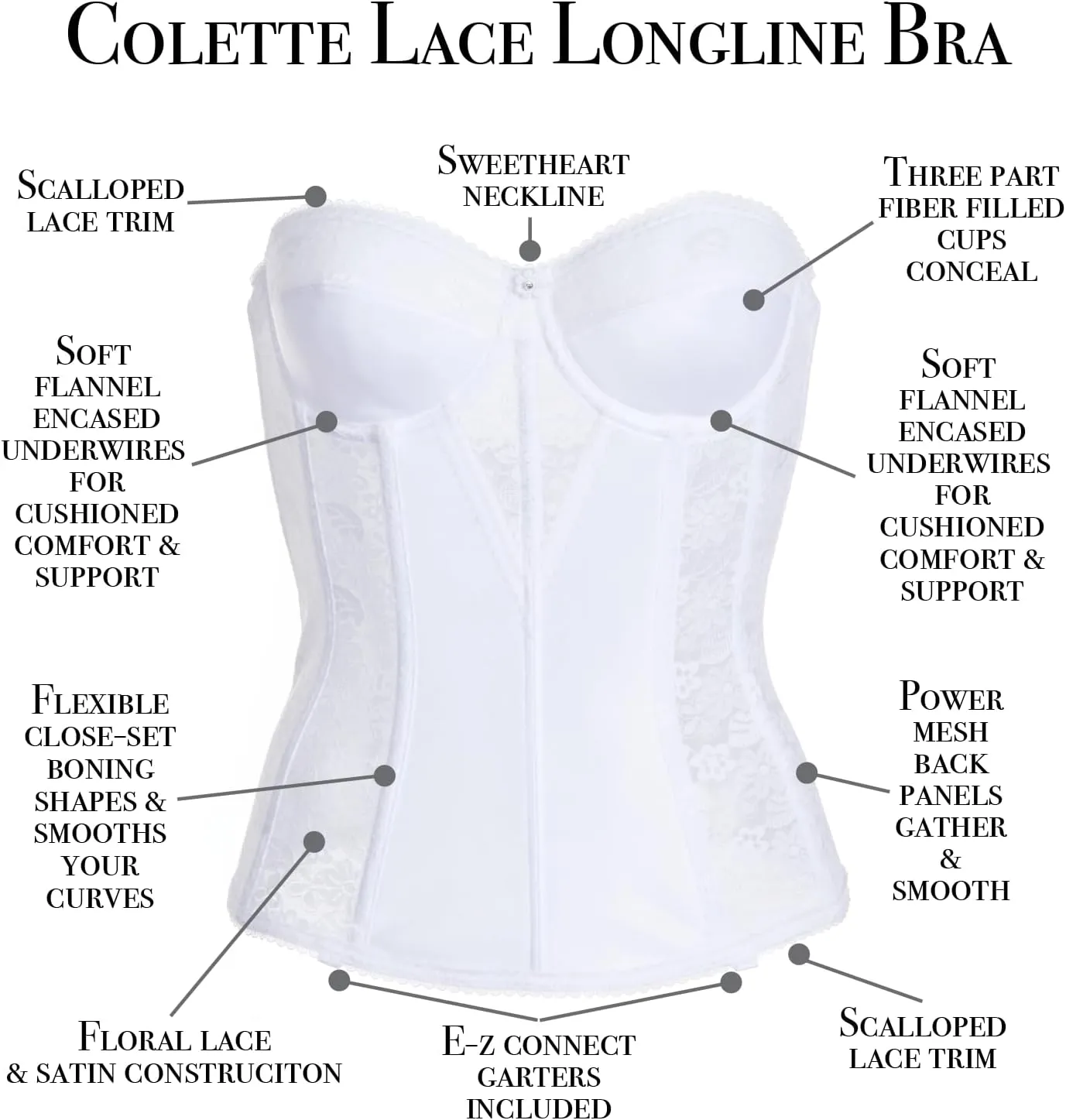 Dominique Women's Lace Longline Corset Full Figure Bustier Bra #8949 (32A-48G)