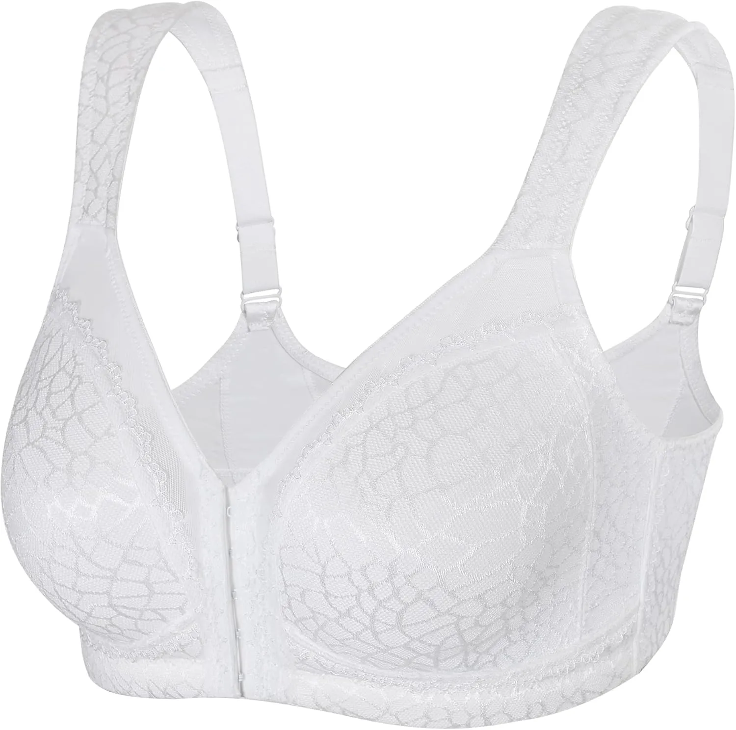 DotVol Women's Full Figure Front Closure Wirefree Jacquard Back Support Posture Bra
