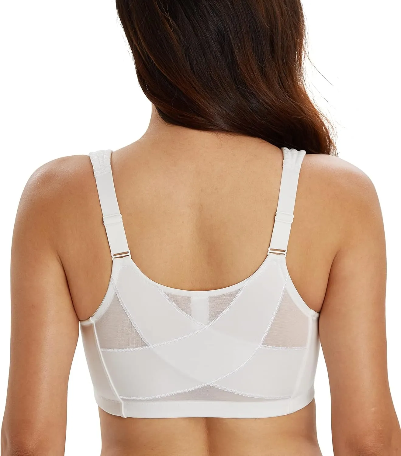 DotVol Women's Full Figure Front Closure Wirefree Jacquard Back Support Posture Bra
