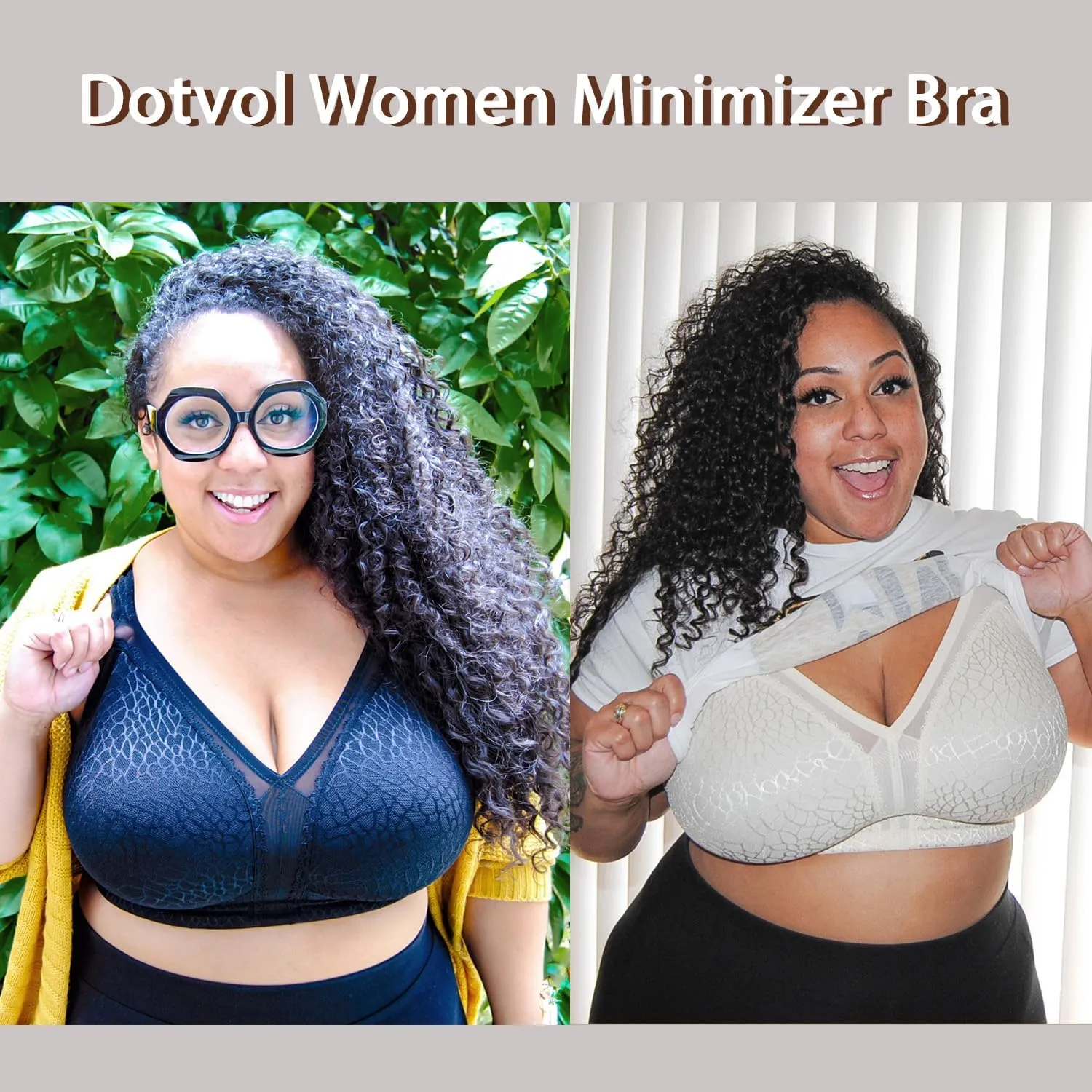 DotVol Women's Full Figure Minimizer Bras Comfort Large Busts Wirefree Non Padded Plus Size Bra