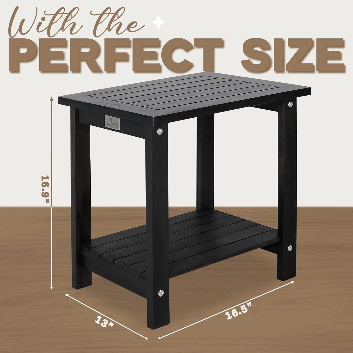 Double Adirondack Side Table, Weather-Resistant Rectangular End Table for Patio, Garden, Lawn, and Living Room. Ideal as a Stylish Indoor and Outdoor Side Table Companion, Black