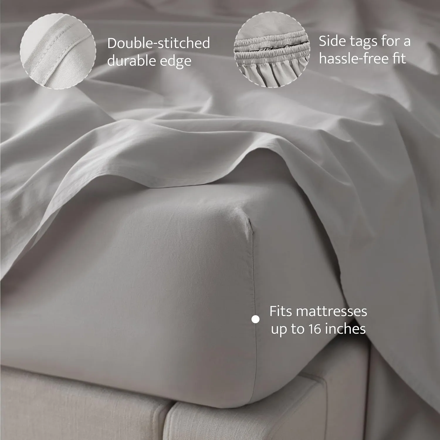 Double Stitch Organic Cotton Sheets Cal King Size - Soft & Breathable Sheet Set 4 Piece, Luxury 300 TC Sateen Weave Bedding, 100% GOTS Certified Long Staple Cotton, Made in India, Winter Sky