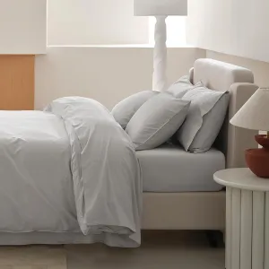 Double Stitch Organic Cotton Sheets Cal King Size - Soft & Breathable Sheet Set 4 Piece, Luxury 300 TC Sateen Weave Bedding, 100% GOTS Certified Long Staple Cotton, Made in India, Winter Sky