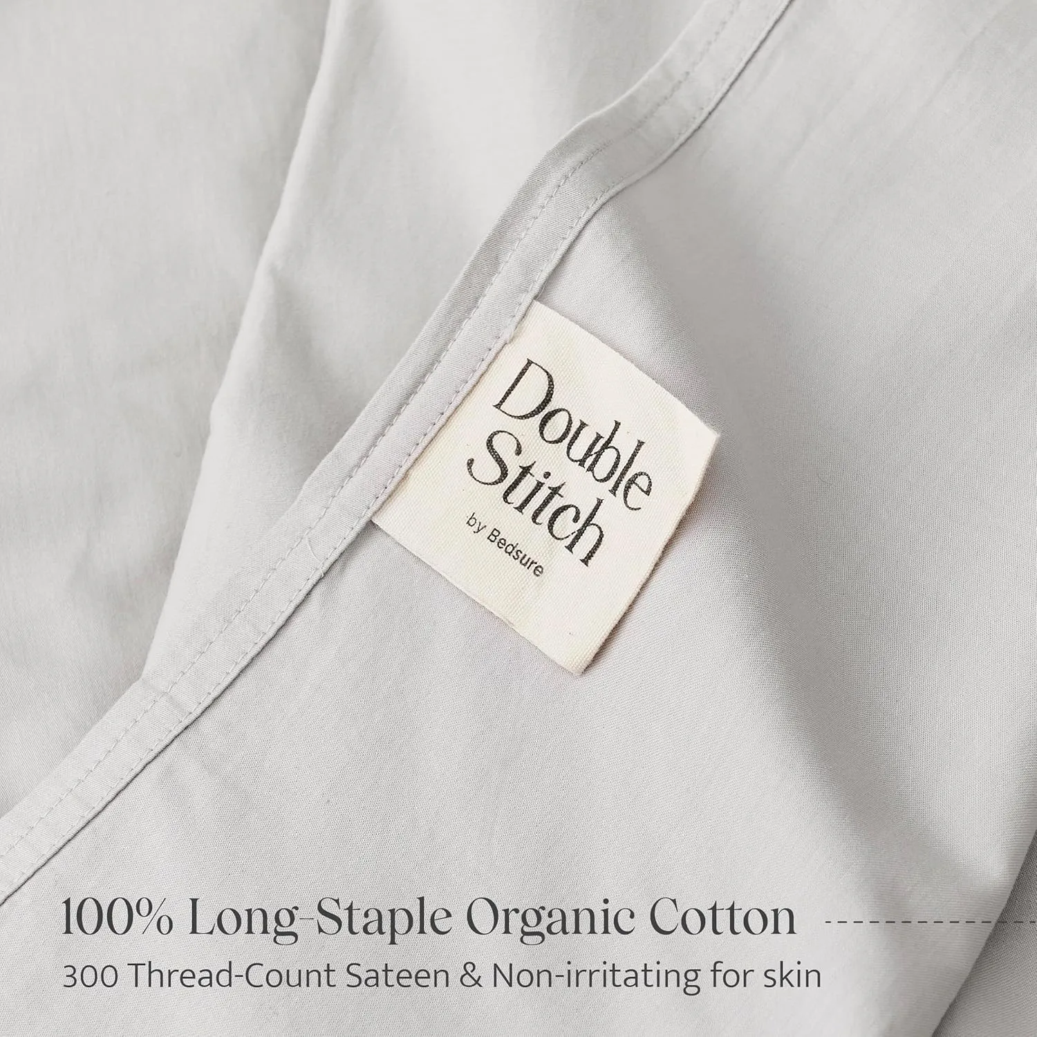 Double Stitch Organic Cotton Sheets Cal King Size - Soft & Breathable Sheet Set 4 Piece, Luxury 300 TC Sateen Weave Bedding, 100% GOTS Certified Long Staple Cotton, Made in India, Winter Sky