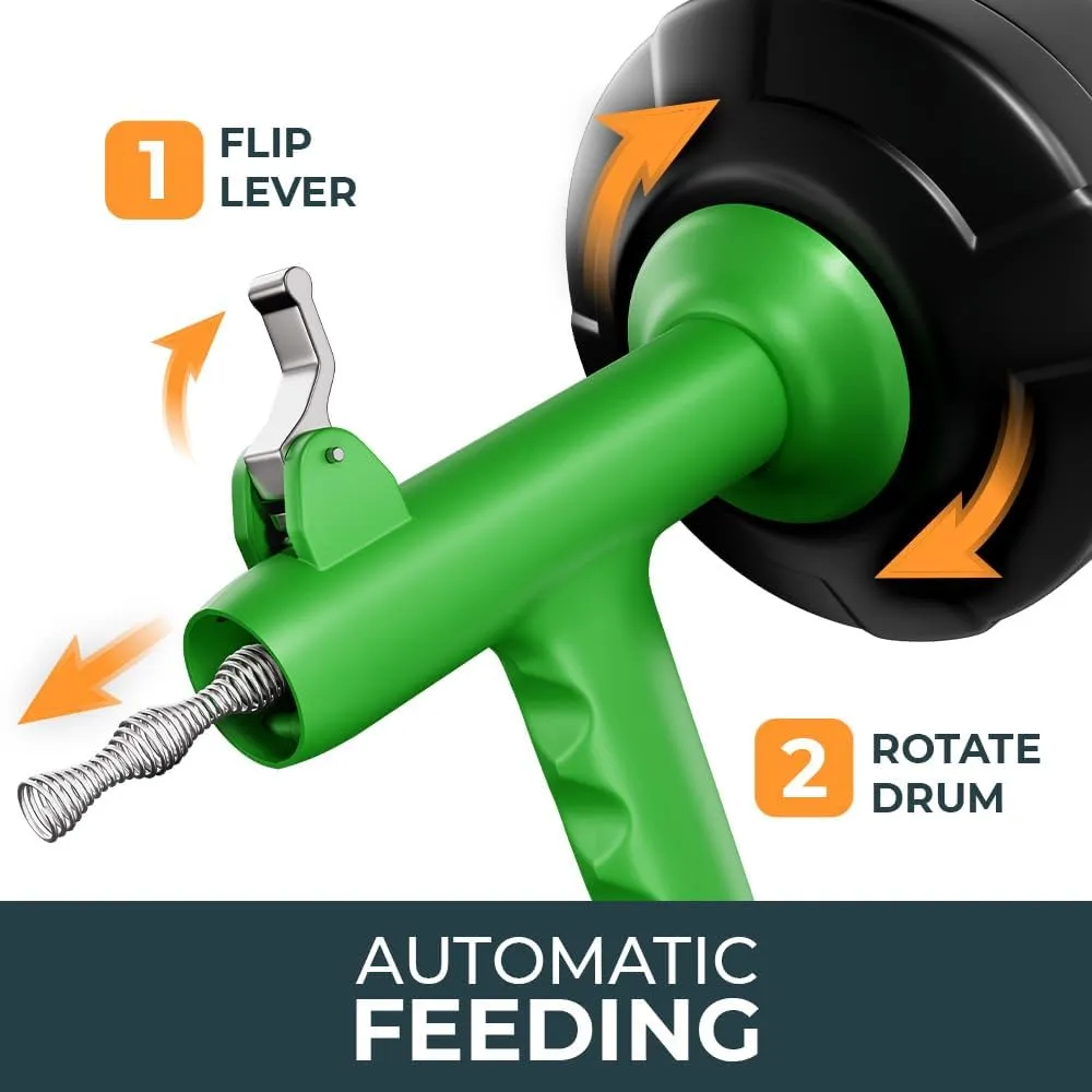 drain snake 4.0 [25 FT] - Auto Feed - Ideal plumbing snake for sink and drain unblocking - Solid drain auger for real DYIs!