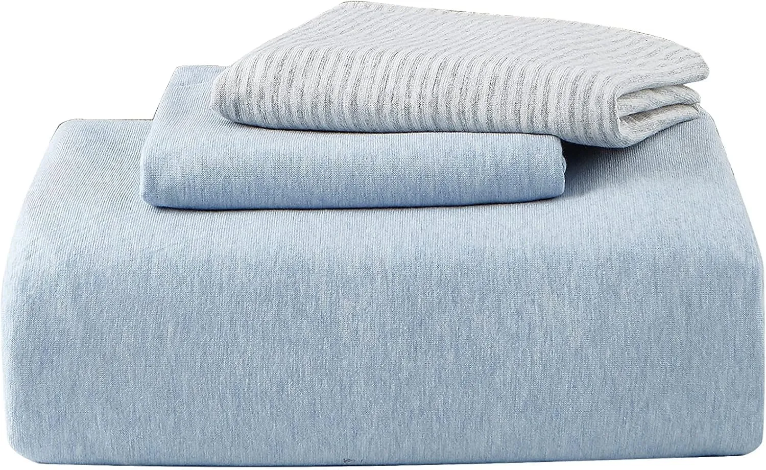 Dream Sunset Jersey Knit Stretch Duvet Cover Set, 100% Soft T-Shirt Cotton, Blue Grey White, Breathable,Skin Friendly, Zipper Closure, Twin, 1 Duvet Cover   1 Pillow case