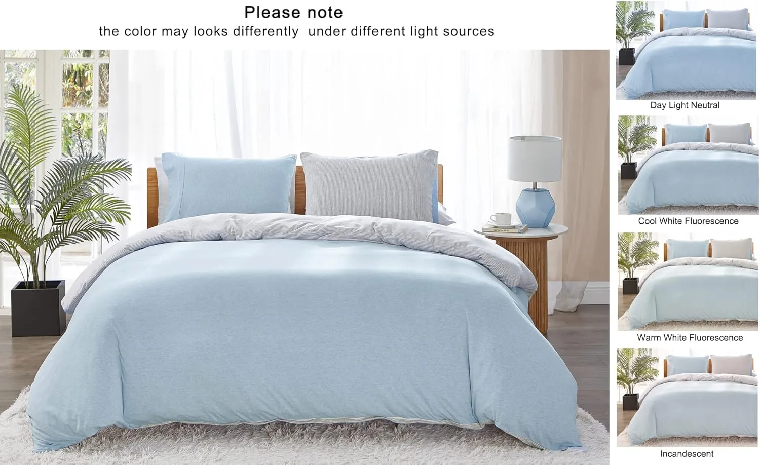 Dream Sunset Jersey Knit Stretch Duvet Cover Set, 100% Soft T-Shirt Cotton, Blue Grey White, Breathable,Skin Friendly, Zipper Closure, Twin, 1 Duvet Cover   1 Pillow case