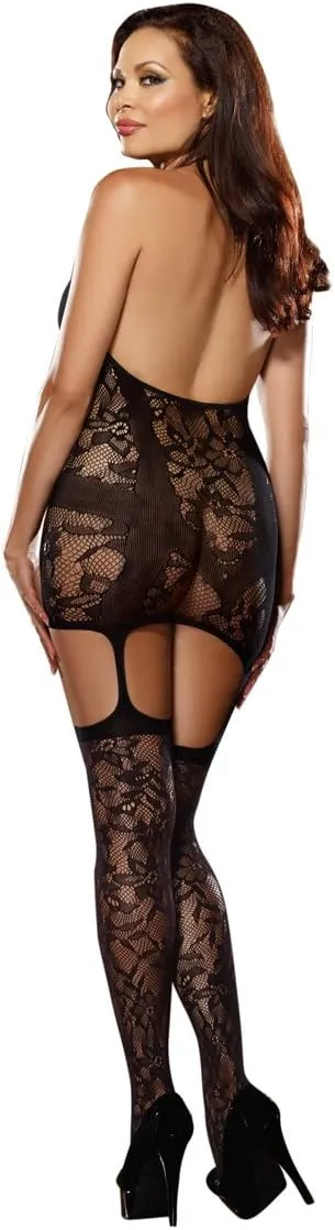 Dreamgirl Women's Plus Size Queen Sizetrinidad Halter Garter Dress with Attached Stockings