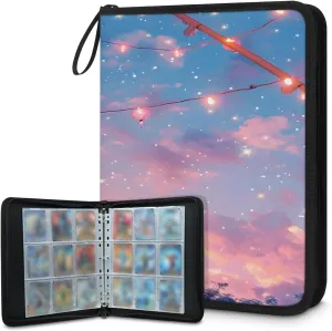 Dreamy Clouds 3 Ring Trading Zipper Binder Strap, Trading Card Binder 9 Pocket, 900 Pockets Card Holder with 50 Removable Sleeves for Game Cards