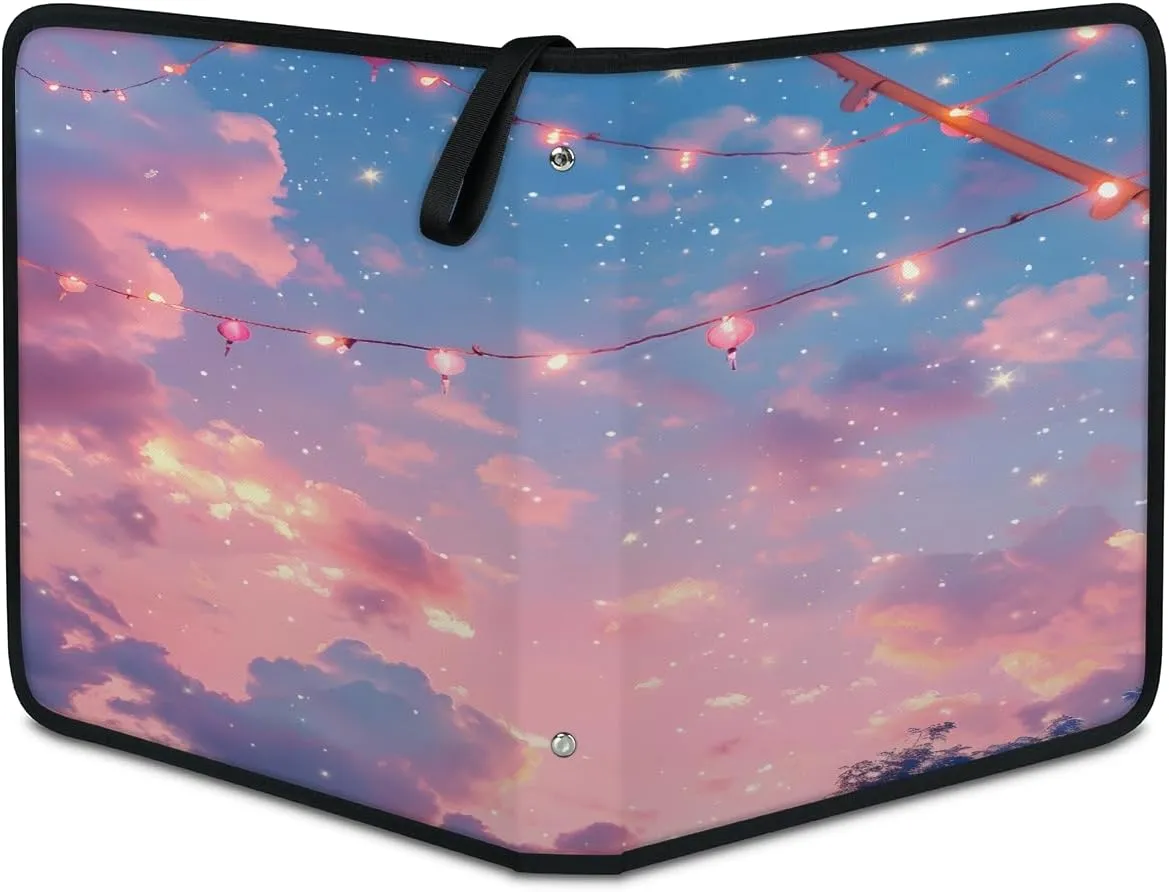 Dreamy Clouds 3 Ring Trading Zipper Binder Strap, Trading Card Binder 9 Pocket, 900 Pockets Card Holder with 50 Removable Sleeves for Game Cards